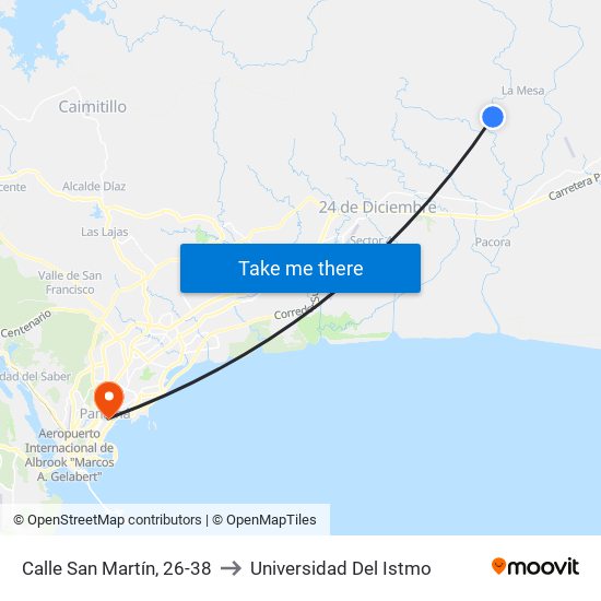 Calle San Martín, 26-38 to Universidad Del Istmo map