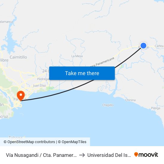 Vía Nusagandi / Cta. Panamericana to Universidad Del Istmo map