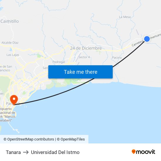 Tanara to Universidad Del Istmo map