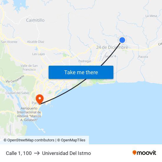 Calle 1, 100 to Universidad Del Istmo map