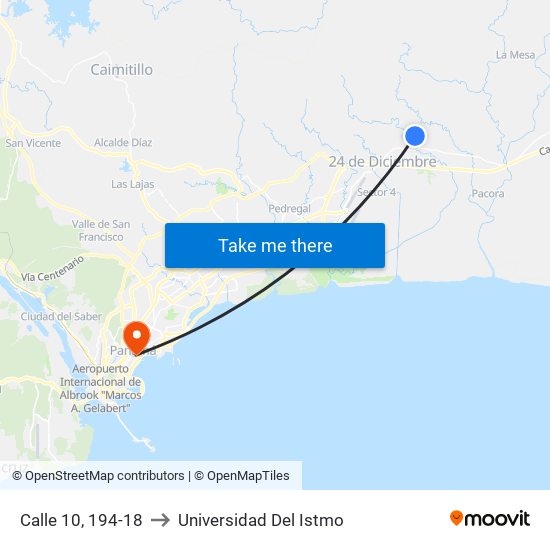 Calle 10, 194-18 to Universidad Del Istmo map