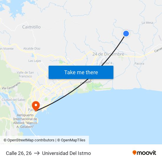 Calle 26, 26 to Universidad Del Istmo map