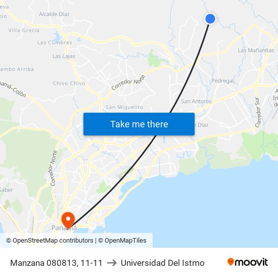 Manzana 080813, 11-11 to Universidad Del Istmo map