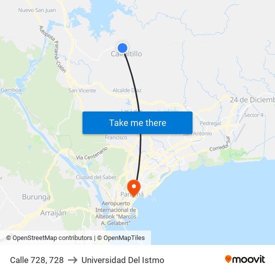 Calle 728, 728 to Universidad Del Istmo map