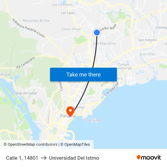 Calle 1, 14801 to Universidad Del Istmo map