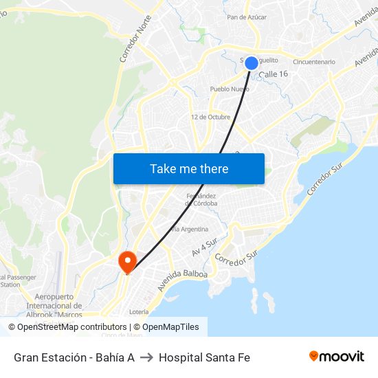 Gran Estación - Bahía A to Hospital Santa Fe map