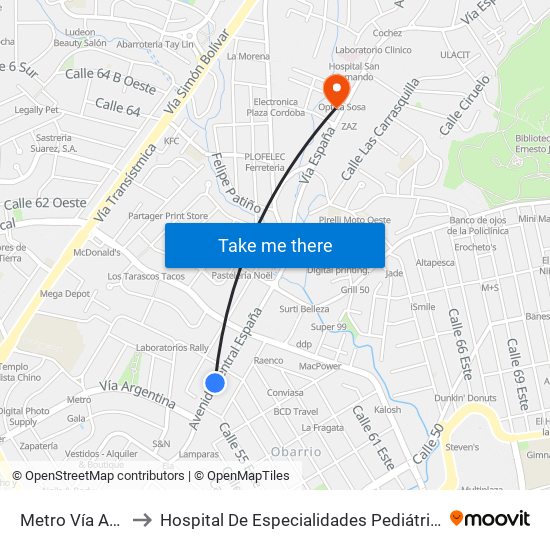 Metro Vía Argentina-I to Hospital De Especialidades Pediátricas - Omar Torrijos H. map