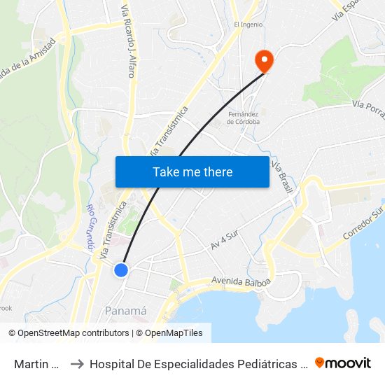 Martin Sosa-I to Hospital De Especialidades Pediátricas - Omar Torrijos H. map