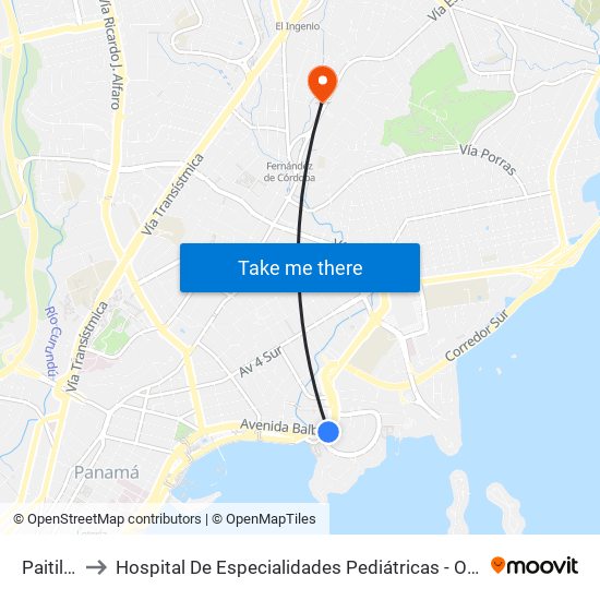 Paitilla-R to Hospital De Especialidades Pediátricas - Omar Torrijos H. map