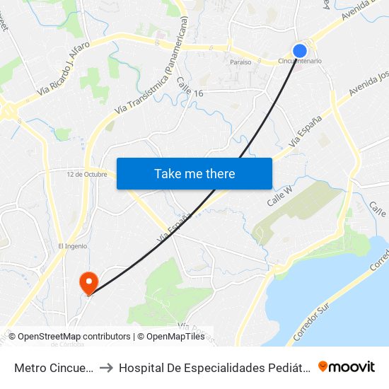 Metro Cincuentenario-R to Hospital De Especialidades Pediátricas - Omar Torrijos H. map
