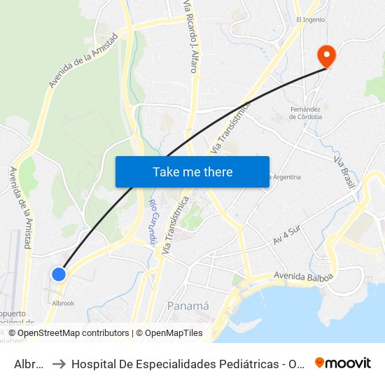 Albrook to Hospital De Especialidades Pediátricas - Omar Torrijos H. map