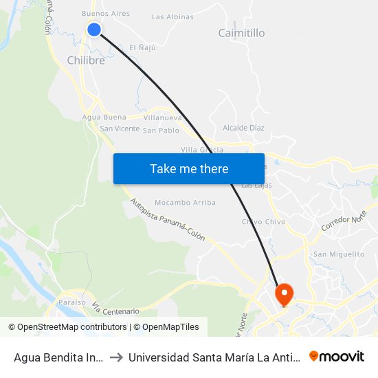 Agua Bendita Interna-I to Universidad Santa María La Antigua - Usma map