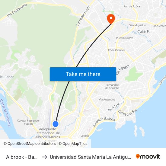 Albrook - Bahía F to Universidad Santa María La Antigua - Usma map