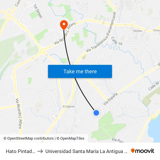 Hato Pintado-R to Universidad Santa María La Antigua - Usma map