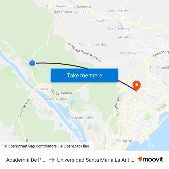 Academia De Policia-I to Universidad Santa María La Antigua - Usma map