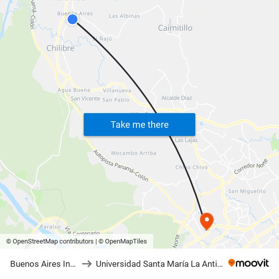 Buenos Aires Interna-R to Universidad Santa María La Antigua - Usma map