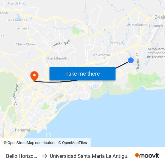 Bello Horizonte-R to Universidad Santa María La Antigua - Usma map