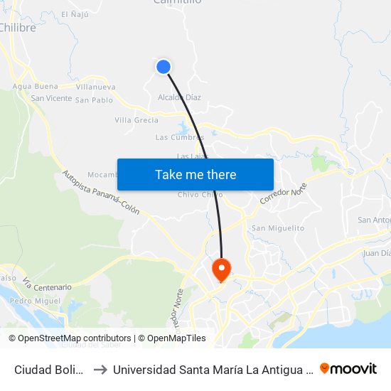 Ciudad Bolivar-I to Universidad Santa María La Antigua - Usma map