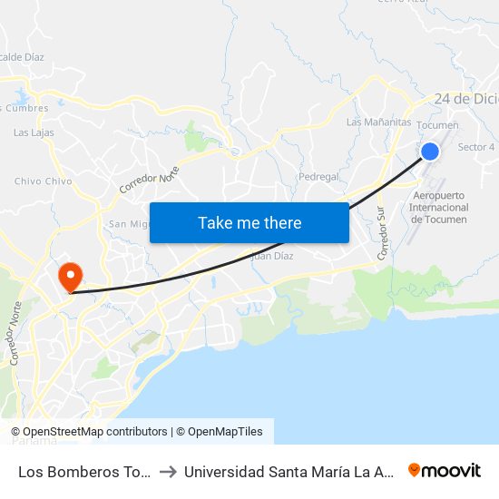 Los Bomberos Tocumen-R to Universidad Santa María La Antigua - Usma map