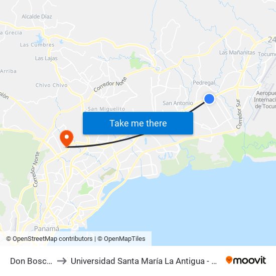 Don Bosco-I to Universidad Santa María La Antigua - Usma map