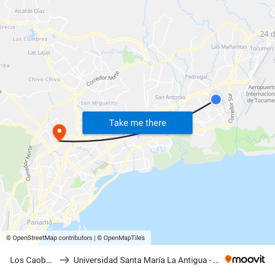 Los Caobos-I to Universidad Santa María La Antigua - Usma map