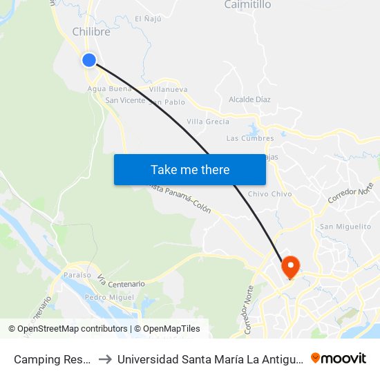 Camping Resort-R to Universidad Santa María La Antigua - Usma map