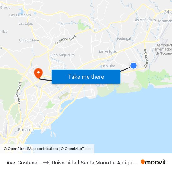 Ave. Costanera-R to Universidad Santa María La Antigua - Usma map
