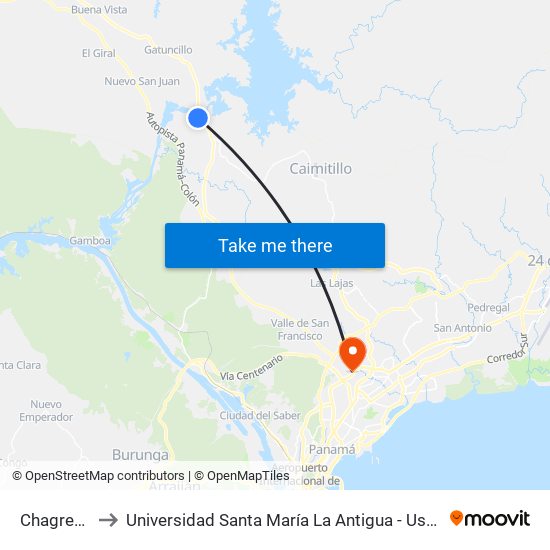 Chagres-I to Universidad Santa María La Antigua - Usma map