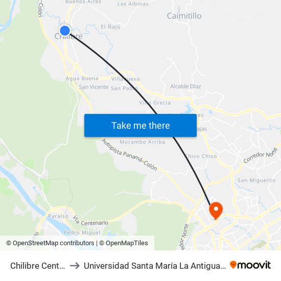 Chilibre Centro-R to Universidad Santa María La Antigua - Usma map
