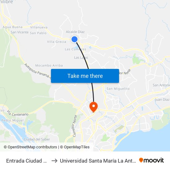 Entrada Ciudad Bolivar-I to Universidad Santa María La Antigua - Usma map