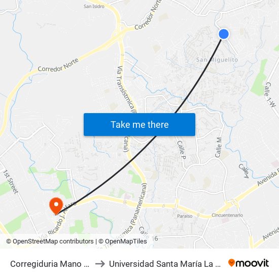 Corregiduria Mano De Piedra-I to Universidad Santa María La Antigua - Usma map