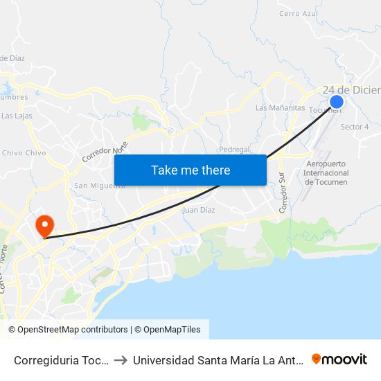 Corregiduria Tocumen-I to Universidad Santa María La Antigua - Usma map