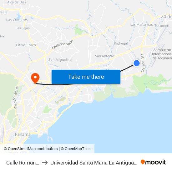 Calle Romanos-I to Universidad Santa María La Antigua - Usma map