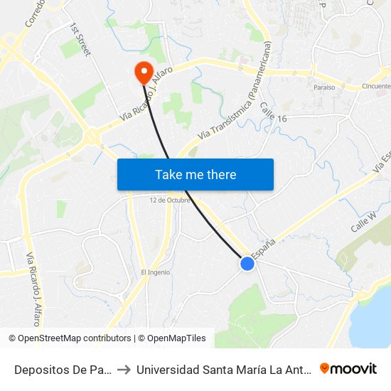 Depositos De Panama-I to Universidad Santa María La Antigua - Usma map