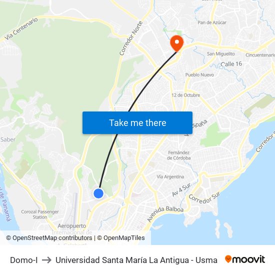 Domo-I to Universidad Santa María La Antigua - Usma map