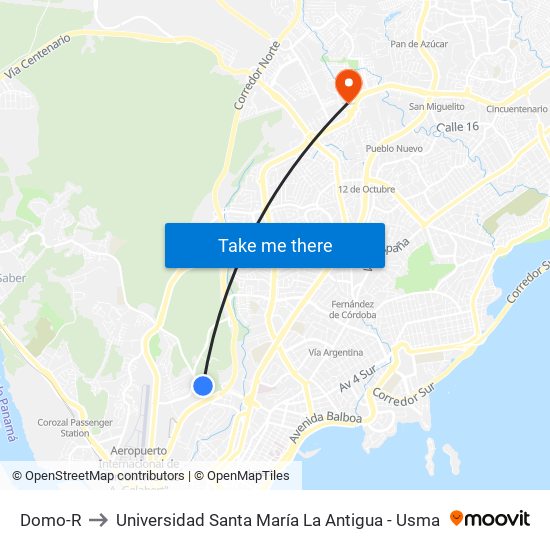 Domo-R to Universidad Santa María La Antigua - Usma map