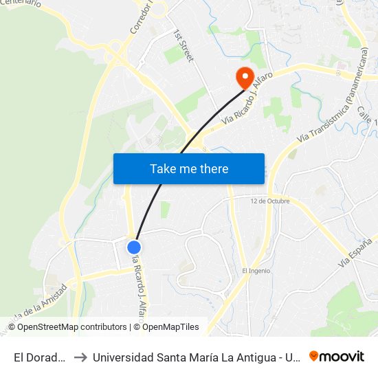 El Dorado-I to Universidad Santa María La Antigua - Usma map