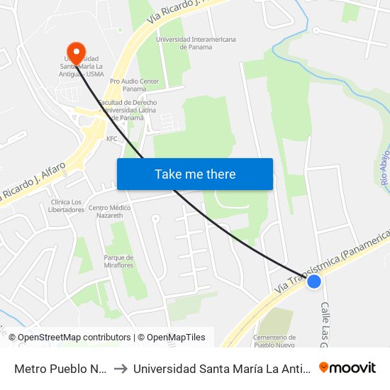 Metro Pueblo Nuevo-R to Universidad Santa María La Antigua - Usma map