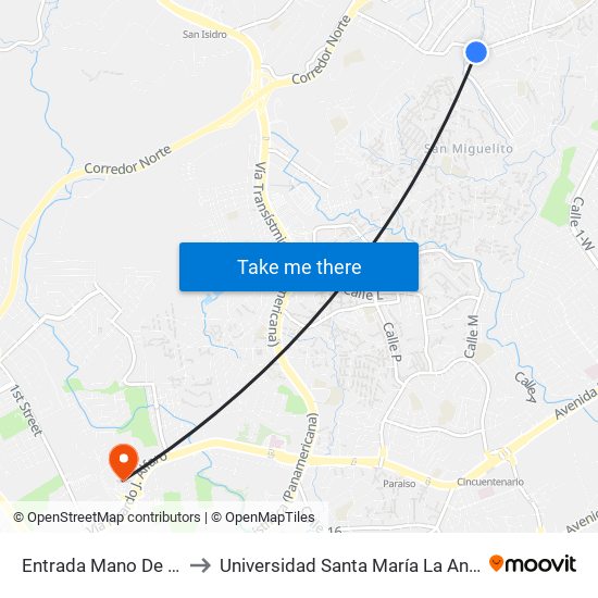 Entrada Mano De Piedra-R to Universidad Santa María La Antigua - Usma map