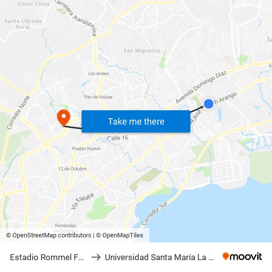 Estadio Rommel Fernandez-R to Universidad Santa María La Antigua - Usma map