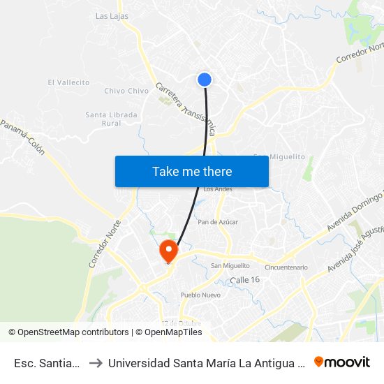 Esc. Santiago-I to Universidad Santa María La Antigua - Usma map