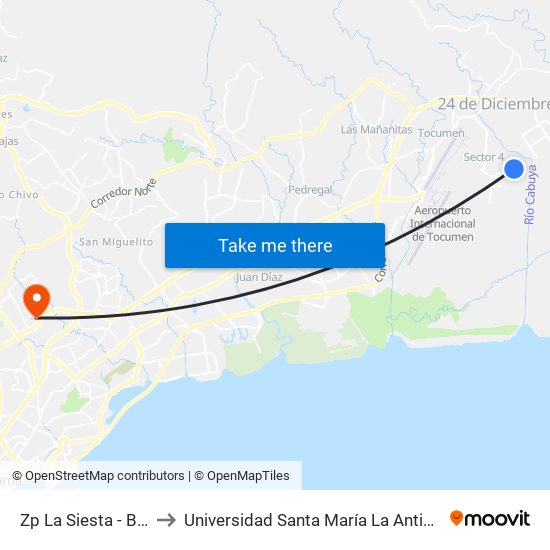 Zp La Siesta - Bahía 1 to Universidad Santa María La Antigua - Usma map