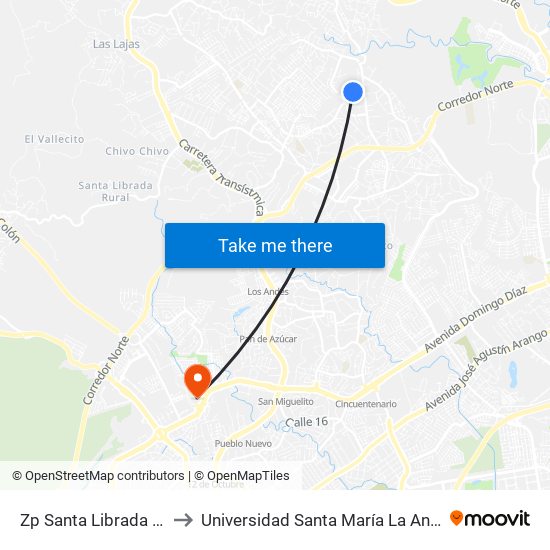 Zp Santa Librada - Bahía 1 to Universidad Santa María La Antigua - Usma map