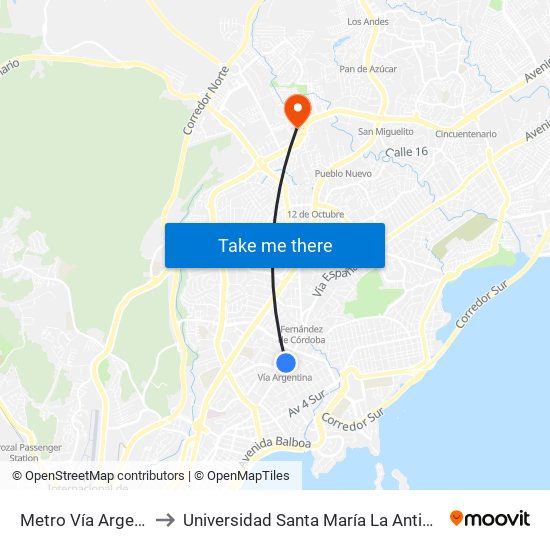 Metro Vía Argentina-I to Universidad Santa María La Antigua - Usma map