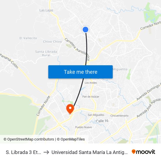 S. Librada 3 Etapa-I to Universidad Santa María La Antigua - Usma map