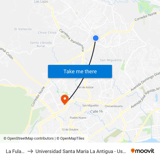 La Fula-R to Universidad Santa María La Antigua - Usma map