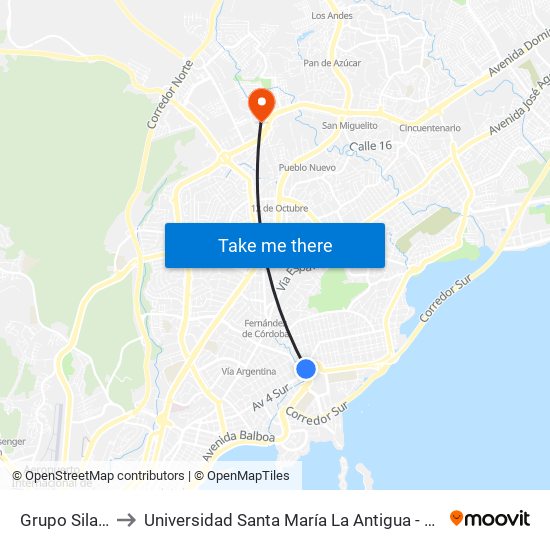 Grupo Silaba to Universidad Santa María La Antigua - Usma map