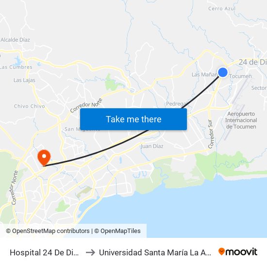 Hospital 24 De Diciembre-I to Universidad Santa María La Antigua - Usma map