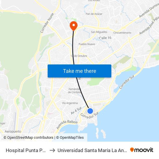 Hospital Punta Pacifica-R to Universidad Santa María La Antigua - Usma map