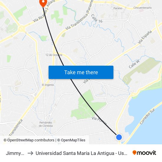 Jimmy-R to Universidad Santa María La Antigua - Usma map